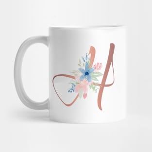 Letter H Rose Gold and Watercolor Blush Pink and Navy Mug